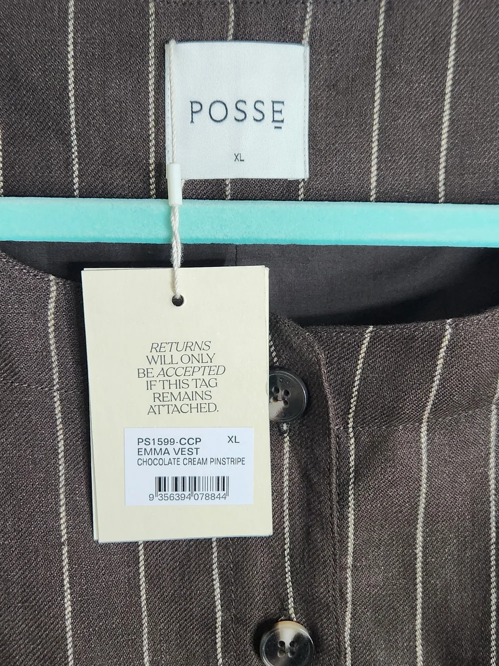 ✨ POSSE Emma Vest Chocolate Cream Pinstripe Linen NWT XL 🤎✨ - Picture 8 of 11